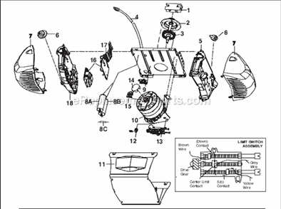 Motor Unit Assembly Diagram and Parts List for 248735  Chamberlain Garage Door Opener