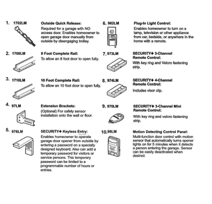 Accessories Diagram and Parts List for 1265LM  Chamberlain Garage Door Opener