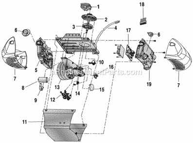 Part Location Diagram of 956D Chamberlain Security Plus 3-Button Mini Remote Control