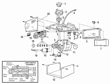 Motor_Unit_Assembly_Parts Diagram and Parts List for PD200  Chamberlain Garage Door Opener