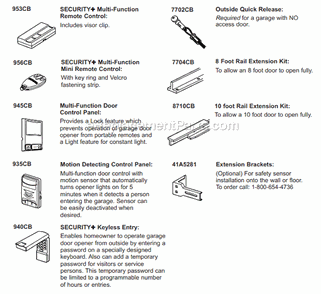 Accessories Diagram and Parts List for PD200  Chamberlain Garage Door Opener