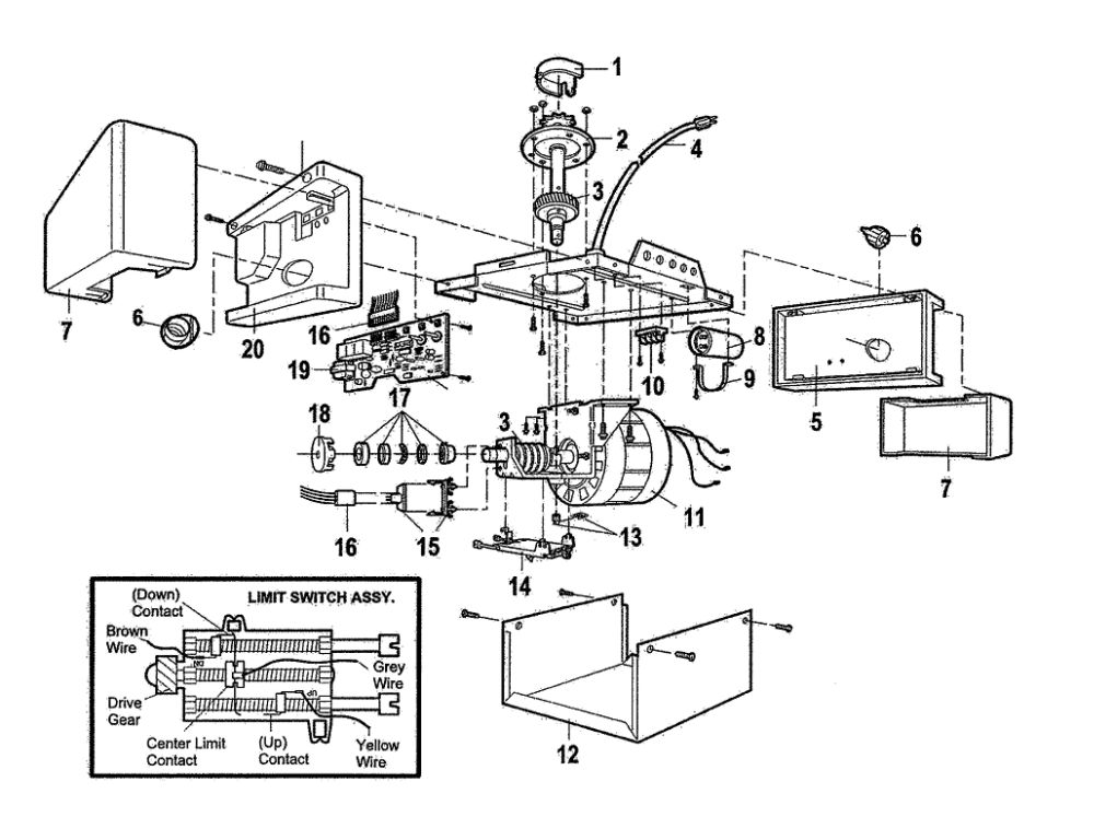 Motor Unit Assembly Parts Diagram and Parts List for 1265LM  Chamberlain Garage Door Opener