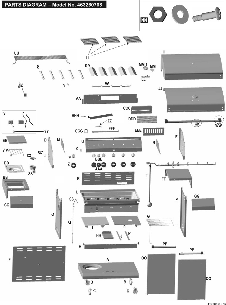 Diagram Diagram and Parts List for 463260708  Char-Broil Grill