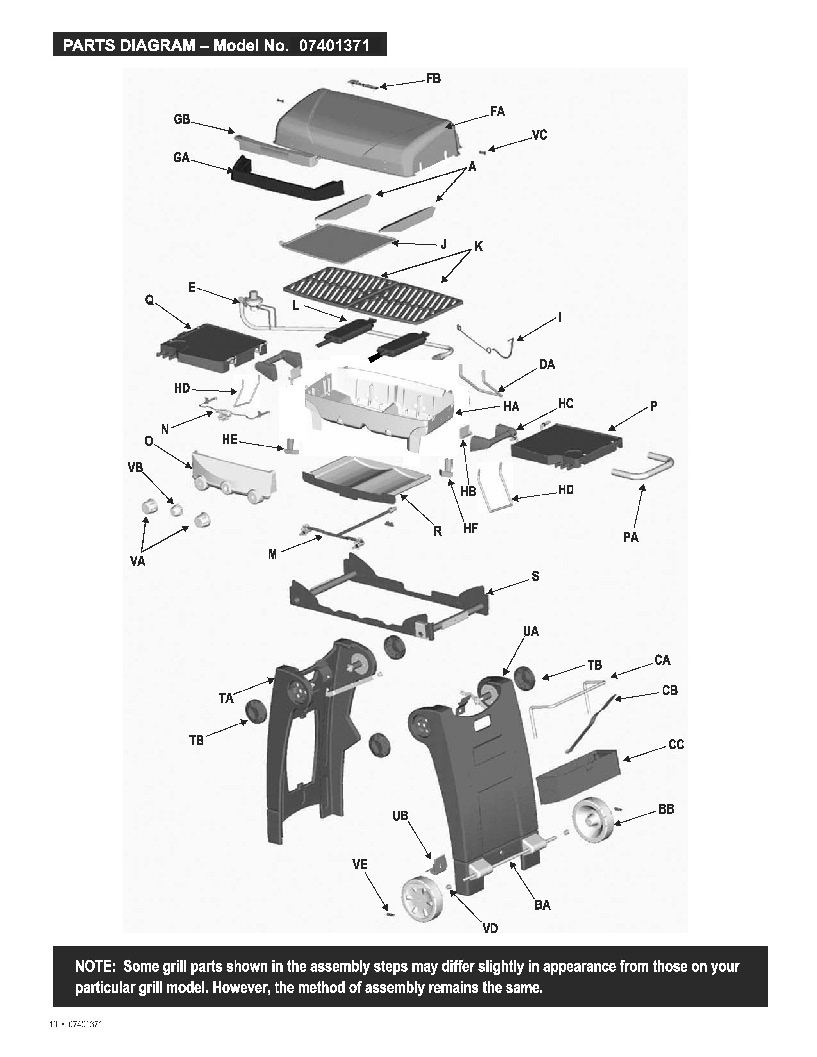 Diagram Diagram and Parts List for 07401371  Char-Broil Grill