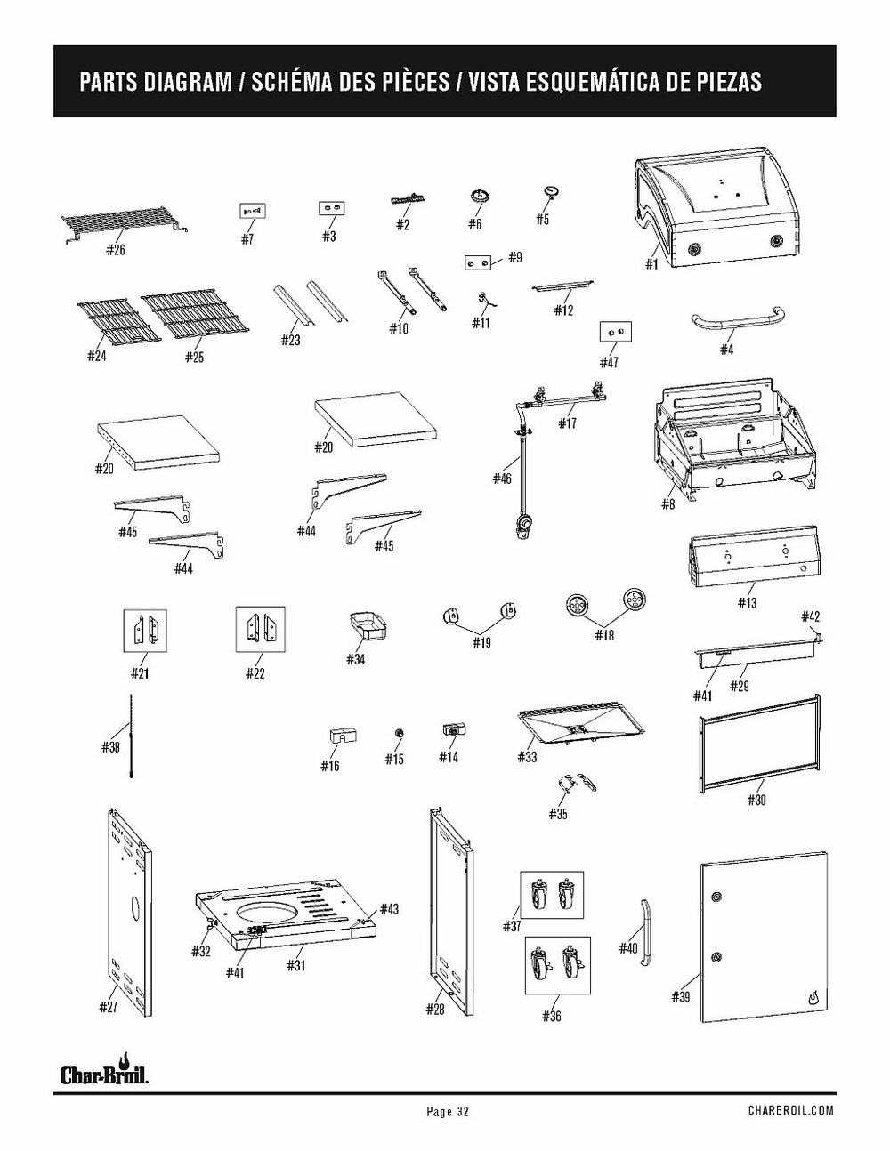 Diagram Diagram and Parts List for 463630422 2022 Char-Broil Grill