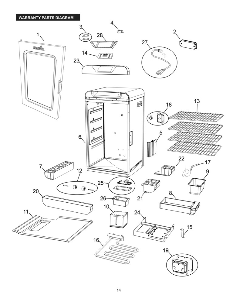 Diagram Diagram and Parts List for 14202005  Char-Broil Smoker