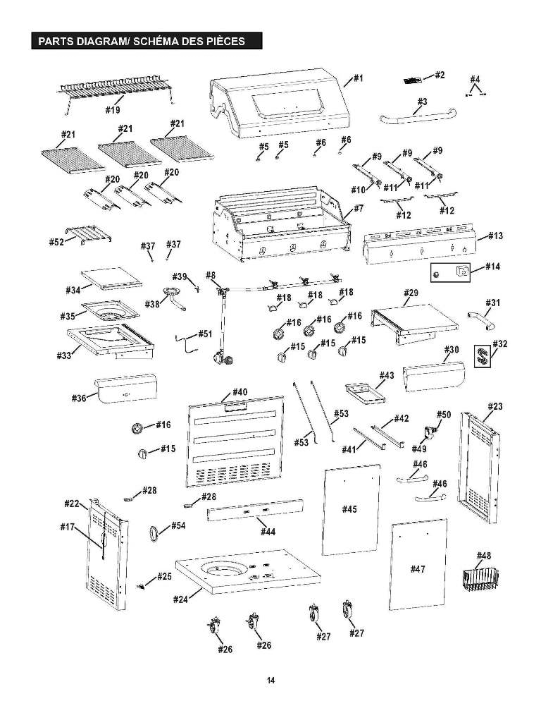 Diagram Diagram and Parts List for 463238114  Char-Broil Grill