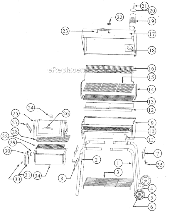 Page A Diagram and Parts List for 11201566  Char-Broil Smoker