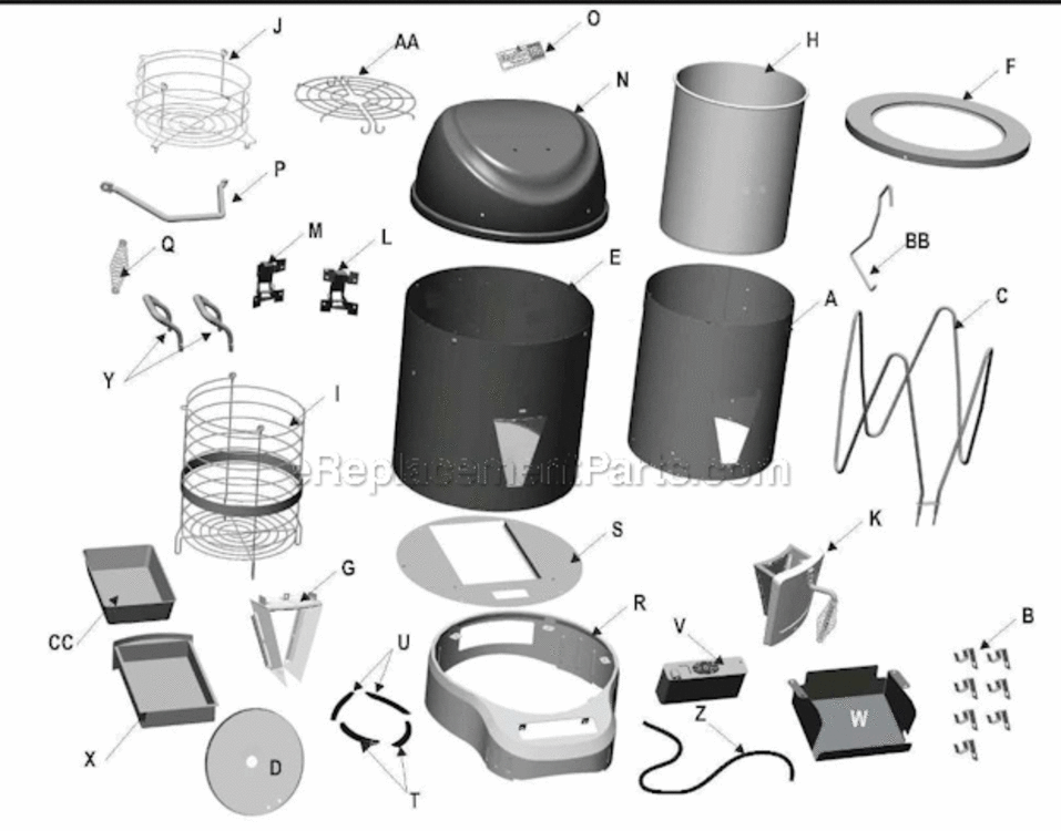 Page A Diagram and Parts List for 12101625  Char-Broil Smoker