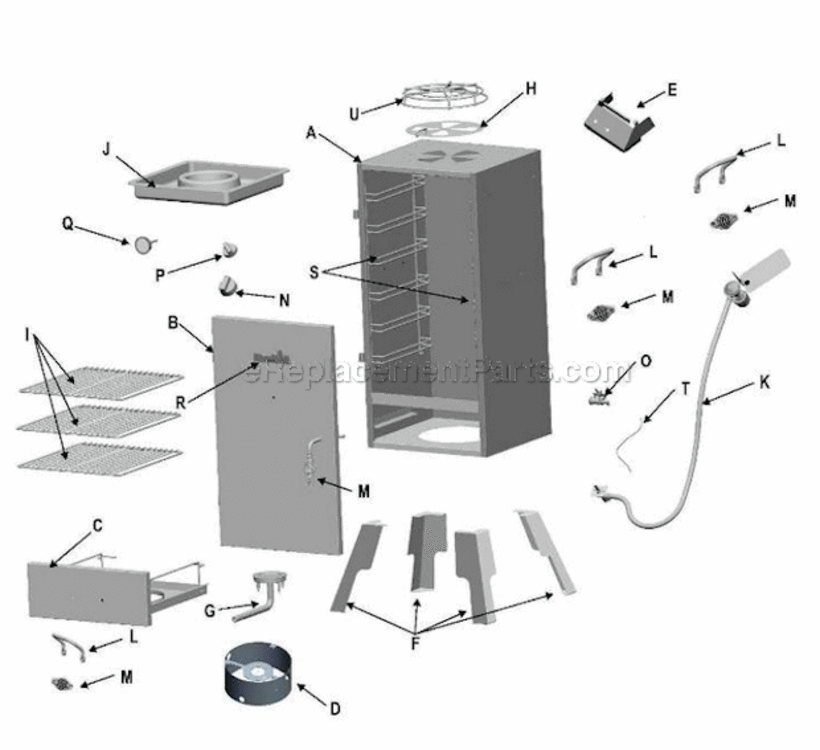 Page A Diagram and Parts List for 12701705  Char-Broil Smoker