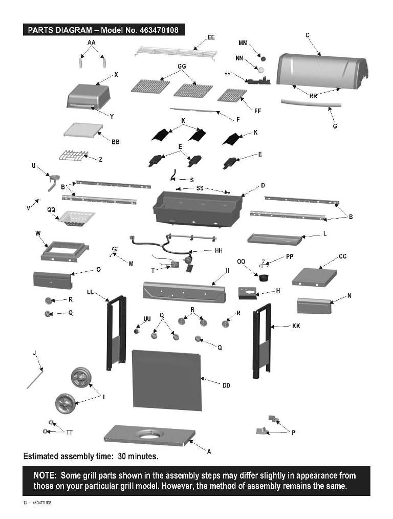 Diagram Diagram and Parts List for 463470108  Char-Broil Grill