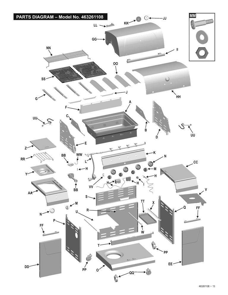 Diagram Diagram and Parts List for 463261108  Char-Broil Grill