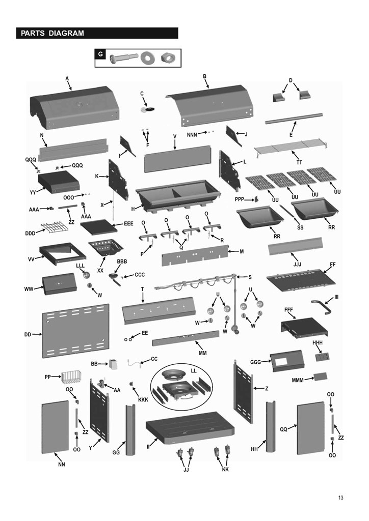 Diagram Diagram and Parts List for 463250709  Char-Broil Grill