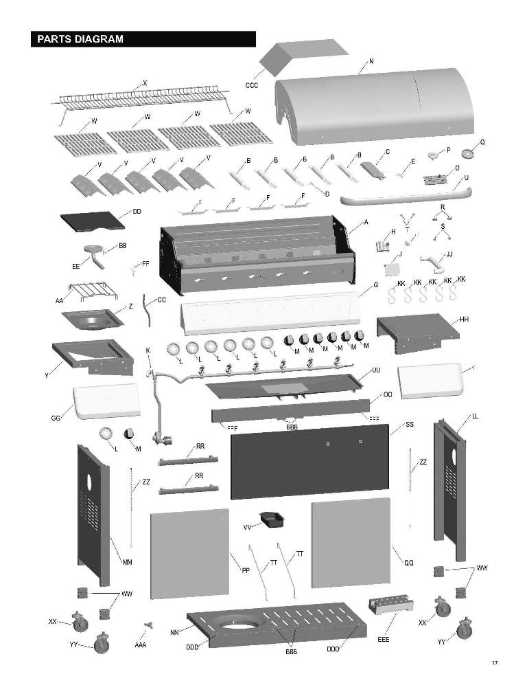 Diagram Diagram and Parts List for 463230513  Char-Broil Grill