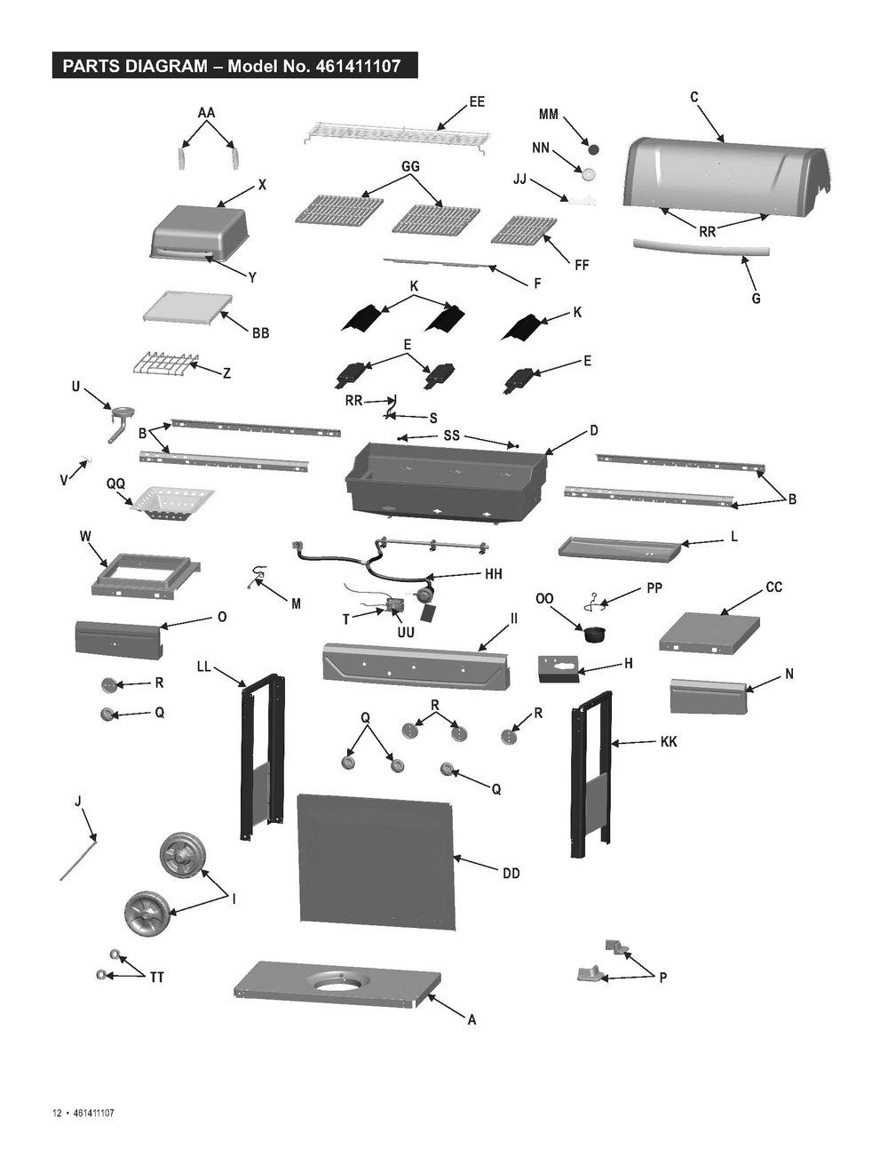 Diagram Diagram and Parts List for 461411107 2007 Char-Broil Grill