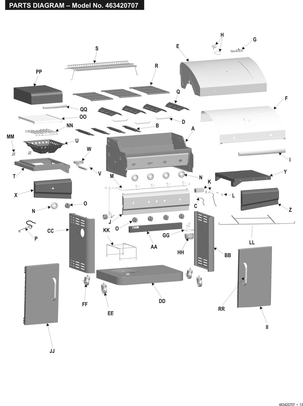 Diagram Diagram and Parts List for 463420707 2007 Char-Broil Grill