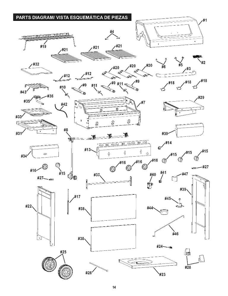 Diagram Diagram and Parts List for 463338014  Char-Broil Grill