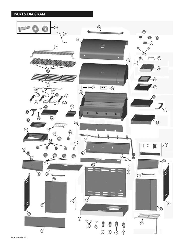 Diagram 1 Diagram and Parts List for 466224411  Char-Broil Grill