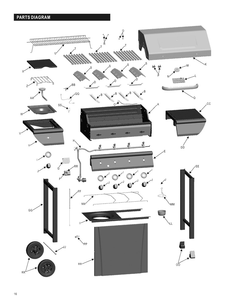 Diagram 1 Diagram and Parts List for 463441312 C-45G4CB Char-Broil Grill