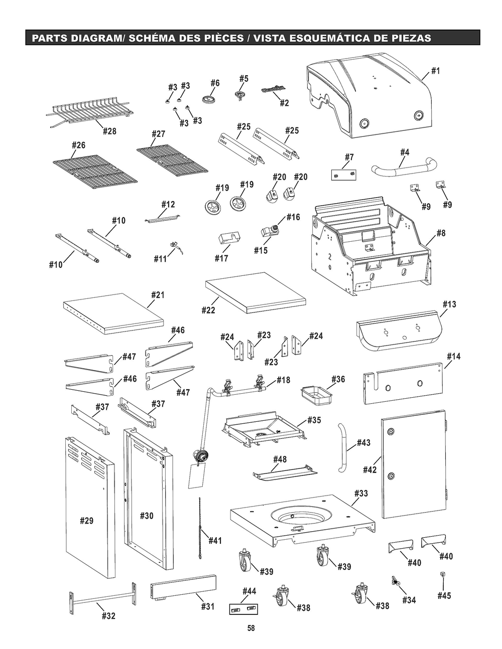 Diagram Diagram and Parts List for 463673517 (M300QA)(2017) Char-Broil Grill