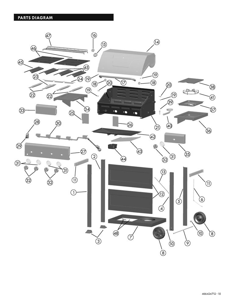 Diagram Diagram and Parts List for 466424712  Char-Broil Grill