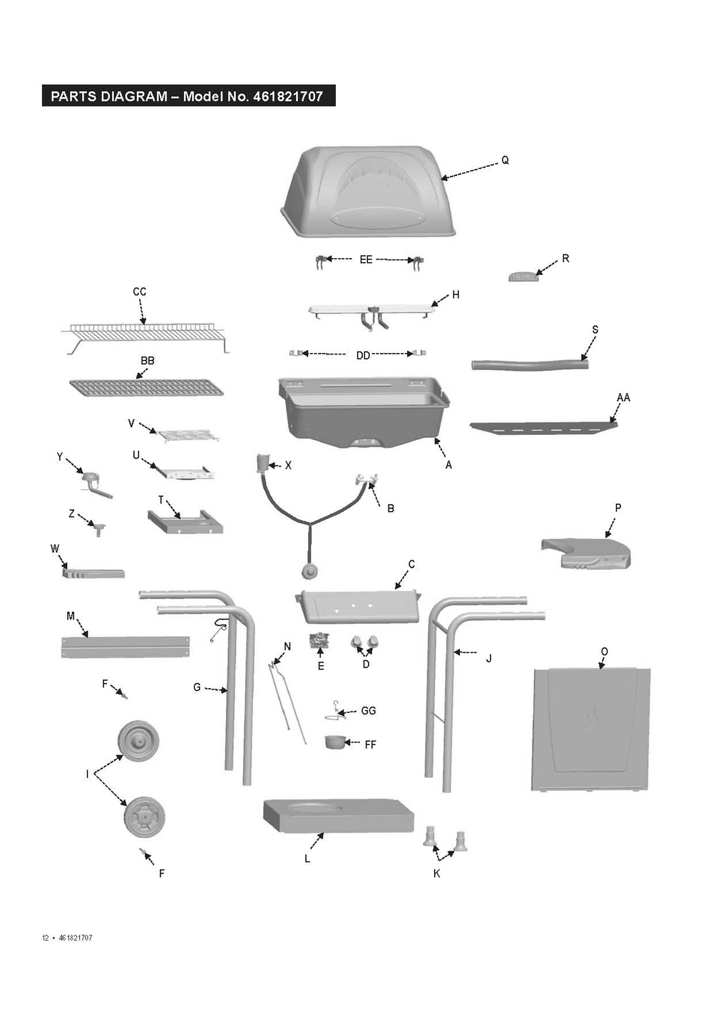 Diagram Diagram and Parts List for 461821707  Char-Broil Grill