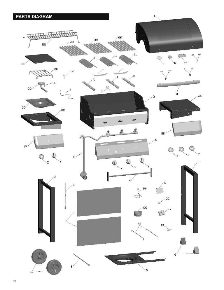 Diagram Diagram and Parts List for 463334613  Char-Broil Grill