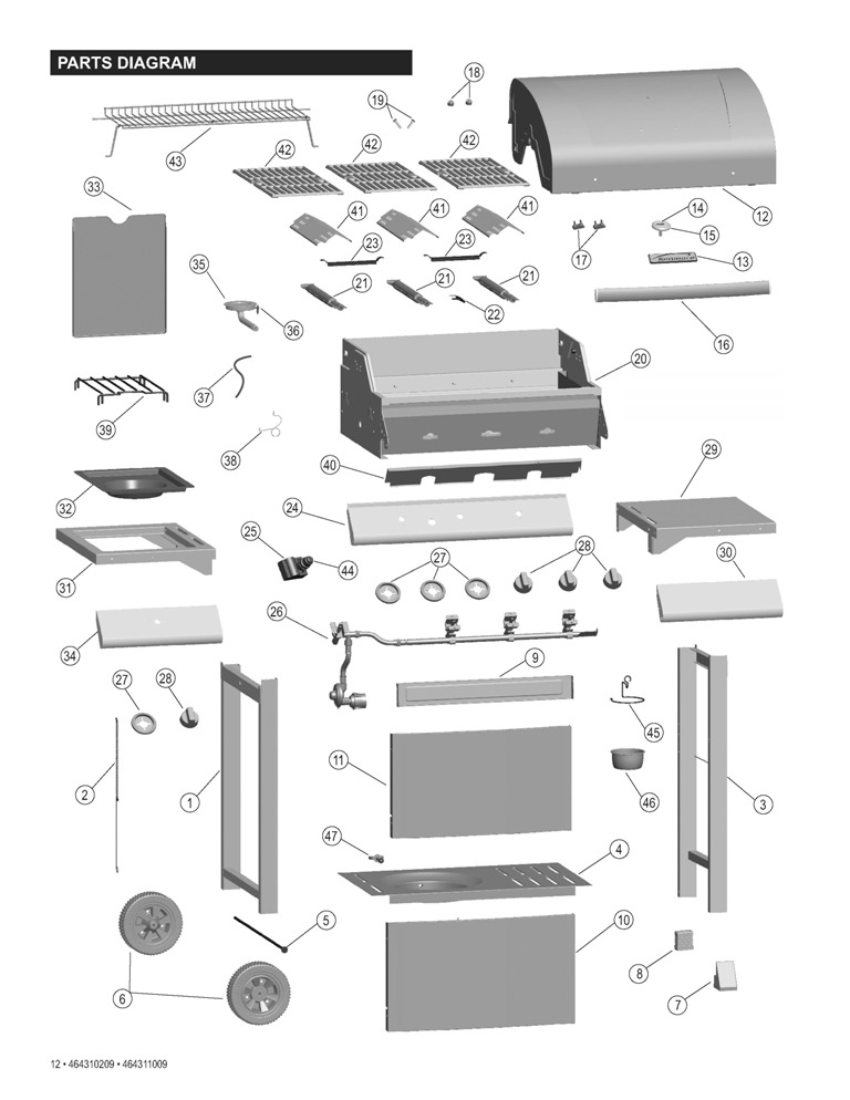Diagram Diagram and Parts List for 41516123801  Char-Broil Grill
