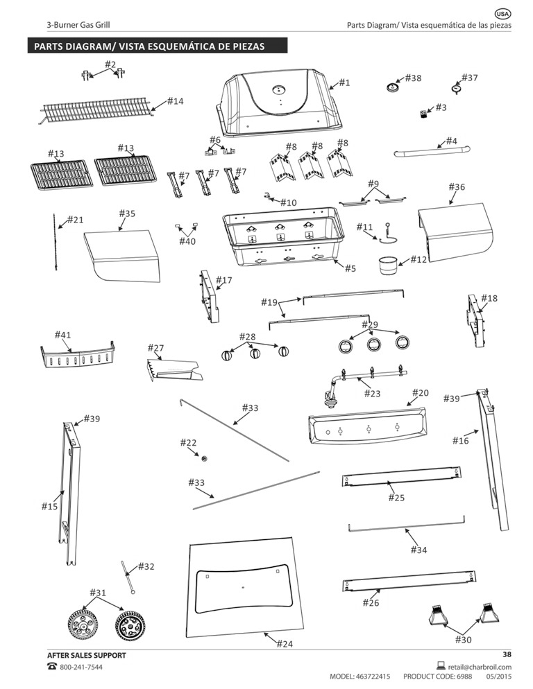 Diagram Diagram and Parts List for 463722415  Char-Broil Grill