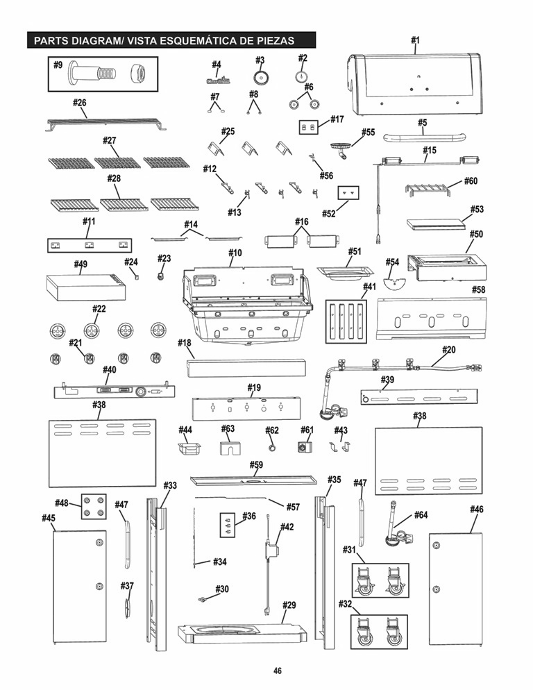 Diagram Diagram and Parts List for 463243016 2016 Char-Broil Grill