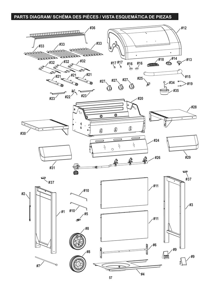 Diagram Diagram and Parts List for 461334915  Char-Broil Grill