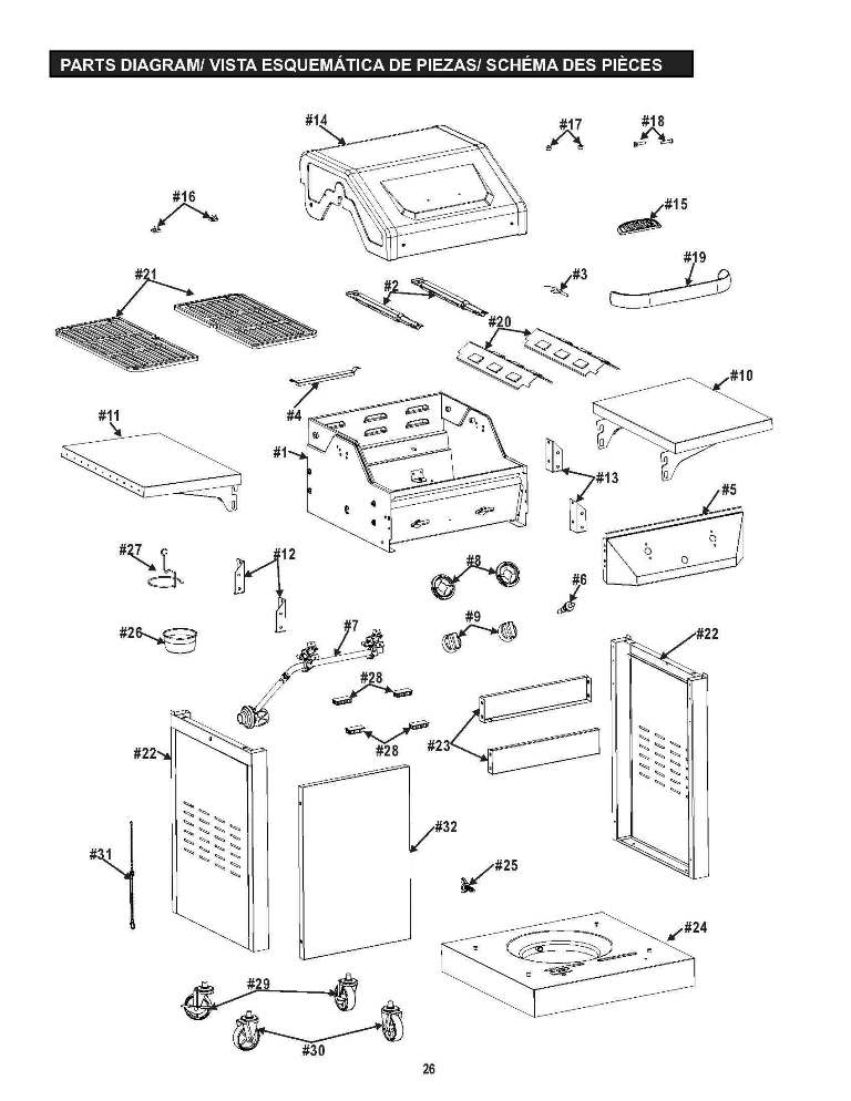 Diagram Diagram and Parts List for 461633514  Char-Broil Grill
