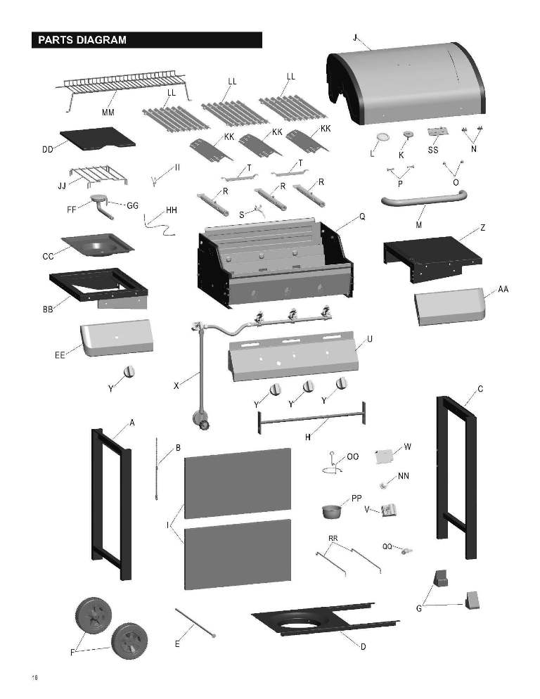 Diagram 1 Diagram and Parts List for 466334613 C-34G3CB Char-Broil Grill