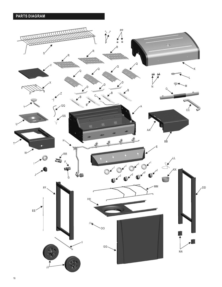 Diagram Diagram and Parts List for 463441111  Char-Broil Grill