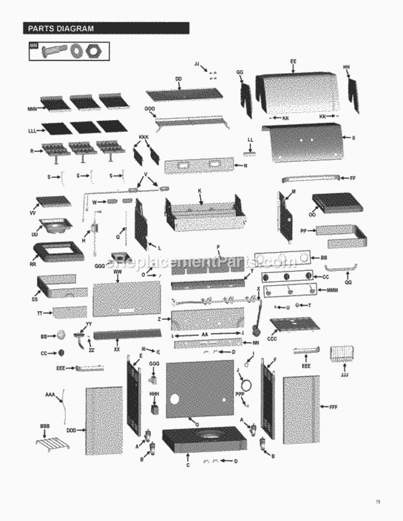 Page A Diagram and Parts List for 463222209  Char-Broil Grill