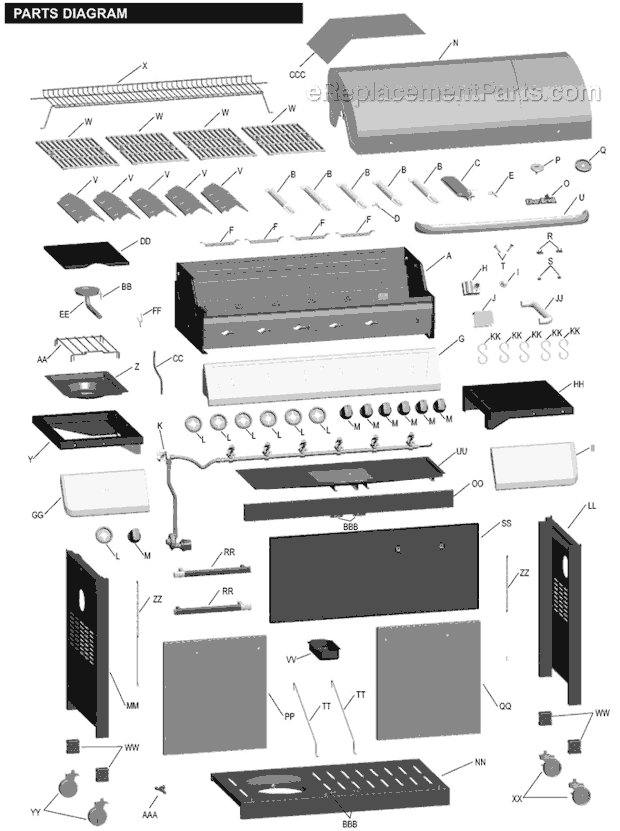 Page A Diagram and Parts List for 463230510  Char-Broil Grill