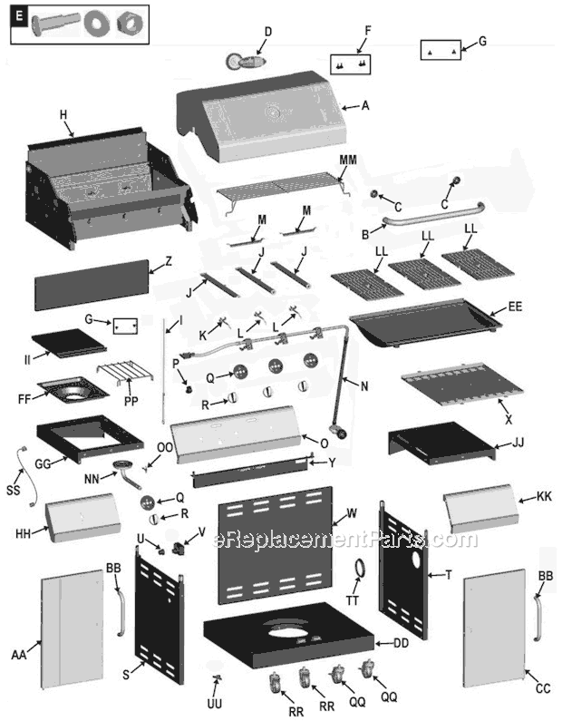 Page A Diagram and Parts List for 463250512  Char-Broil Grill