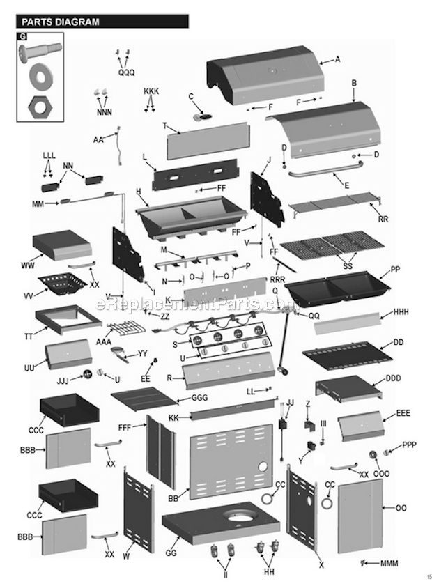 Page A Diagram and Parts List for 463250910  Char-Broil Grill