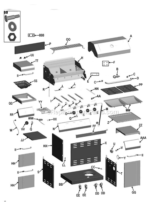 Page A Diagram and Parts List for 463251012  Char-Broil Grill