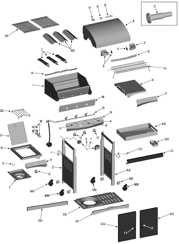 Page A Diagram and Parts List for 463254405  Char-Broil Grill