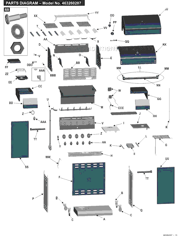 Page A Diagram and Parts List for 463260207 2007 Char-Broil Grill