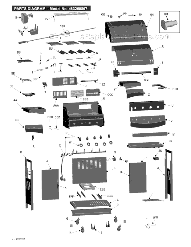 Page A Diagram and Parts List for 463260807 2007 Char-Broil Grill