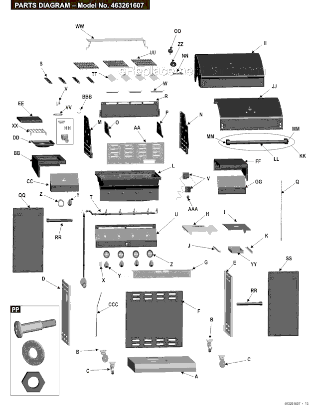 Page A Diagram and Parts List for 463261607 2007 Char-Broil Grill