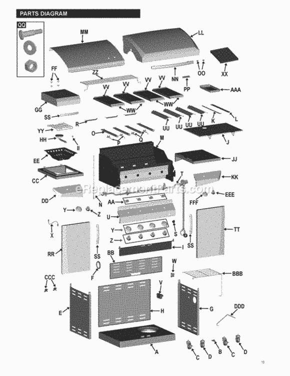 Page A Diagram and Parts List for 463262811  Char-Broil Grill