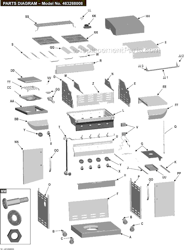 Page A Diagram and Parts List for 463268008  Char-Broil Grill