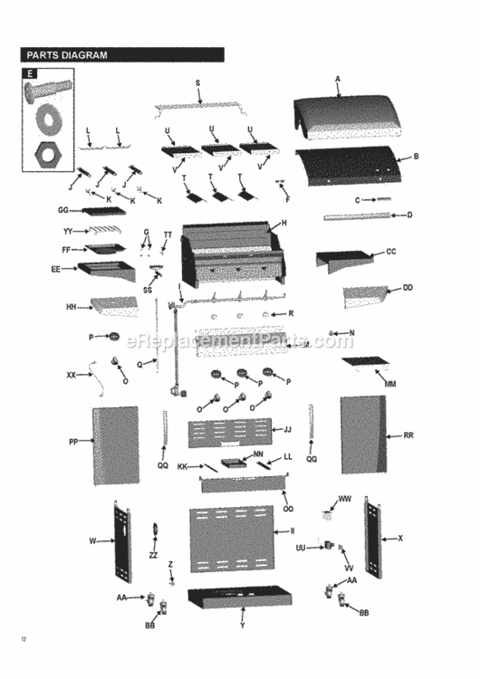 Page A Diagram and Parts List for 463270910  Char-Broil Grill