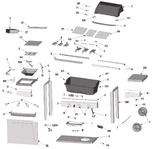 Page A Diagram and Parts List for 463453306  Char-Broil Grill