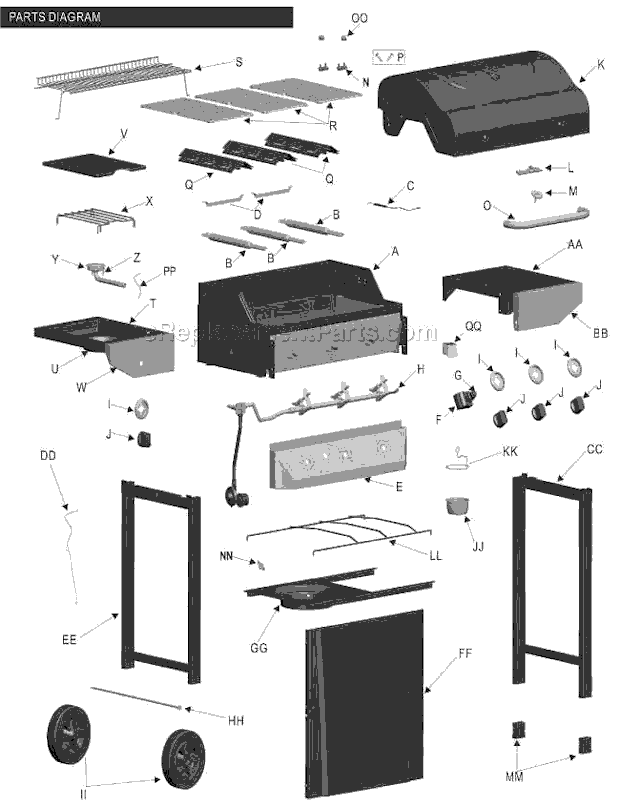 Page A Diagram and Parts List for 463470109  Char-Broil Grill