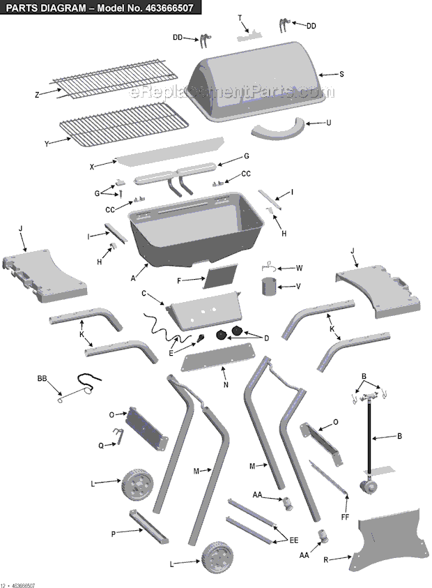 Page A Diagram and Parts List for 463666507  Char-Broil Grill