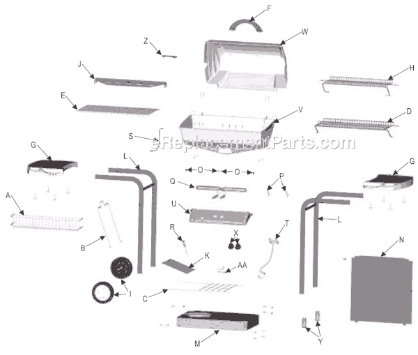 Page A Diagram and Parts List for 463840304  Char-Broil Grill